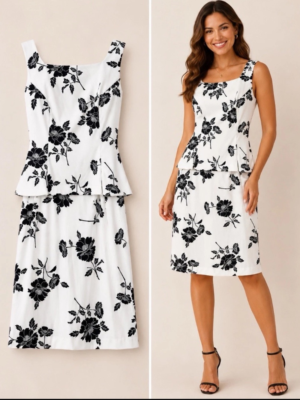 Dress Barn Women’s 2 Pc Skirt Set White & Black Floral Sz 10 Spring Summer